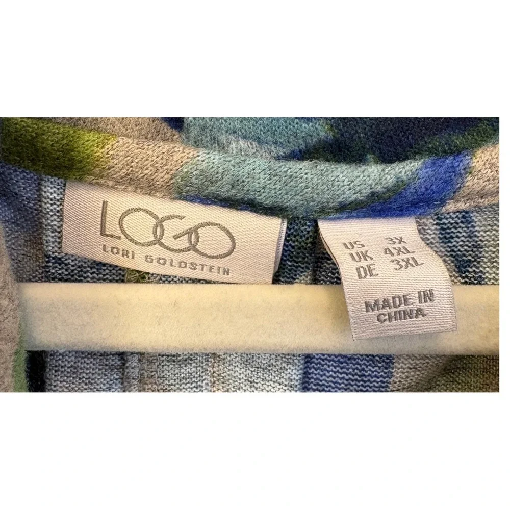 LOGO Lori Goldstein Floral Cowl Neck Tunic Sweater Top Blue Green Size 3X - Picture 3 of 4